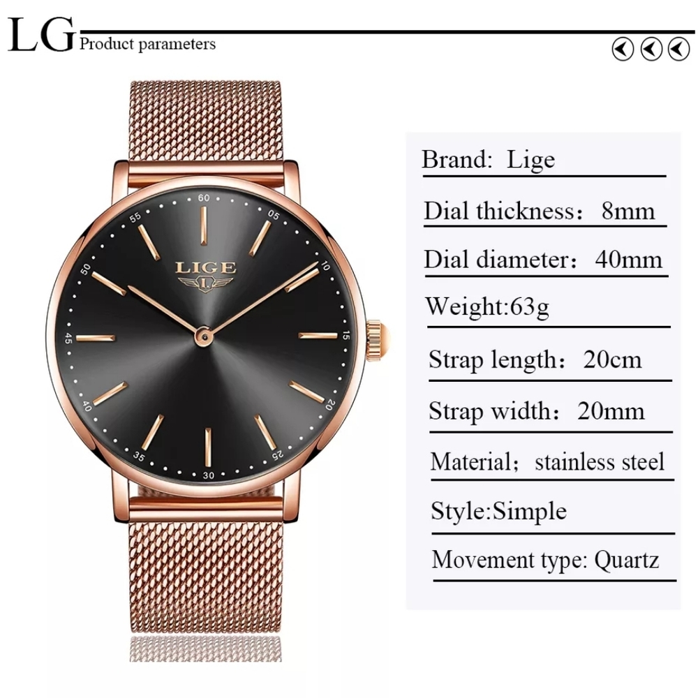 Rose Gold Mesh Stainless Steel Watch Top Brand - Picture 2 of 15
